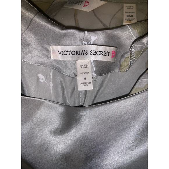 Victoria Secret VTG Slip 100% Silk Night Gown Robe Lingerie Set Gray Floral S - Picture 8 of 12